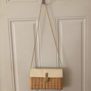 Wicker/Leather Bag with Gold Pineapple Closure